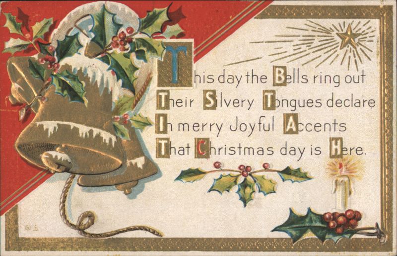 Christmas Bells, Holly, Star & Candle with Festive Poem