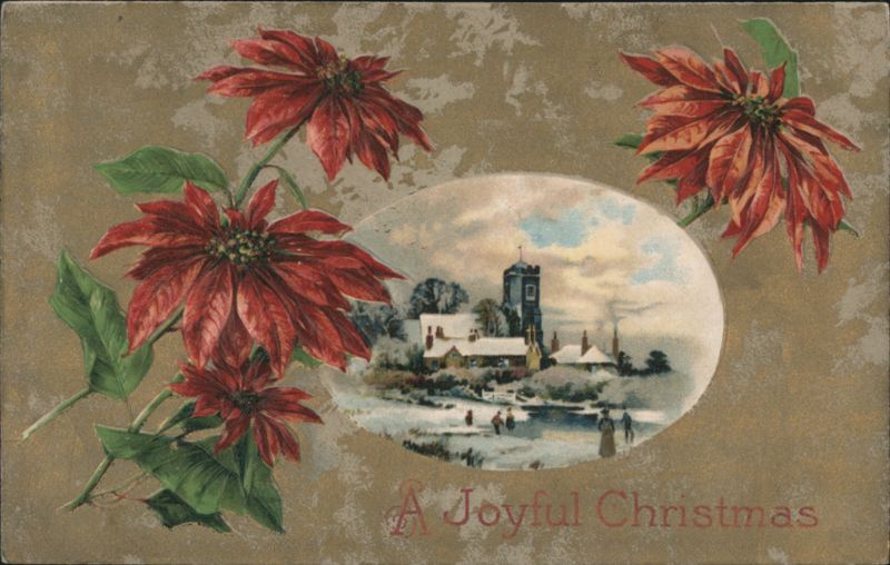 Poinsettias & Snowy Village Church, A Joyful Christmas