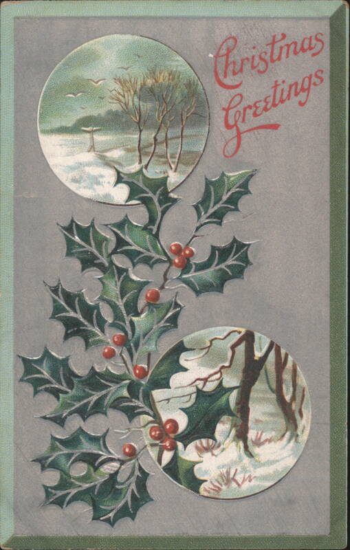 Christmas Greetings with Holly and Winter Landscapes