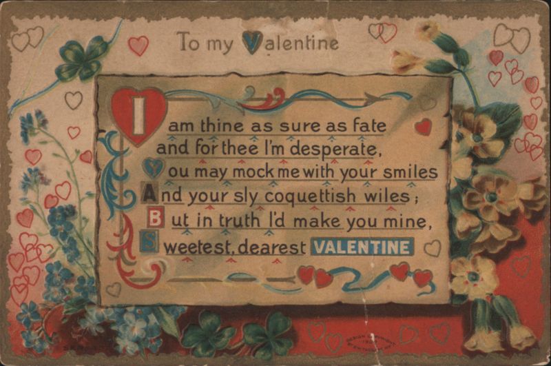 To My Valentine Poem with Hearts and Flowers