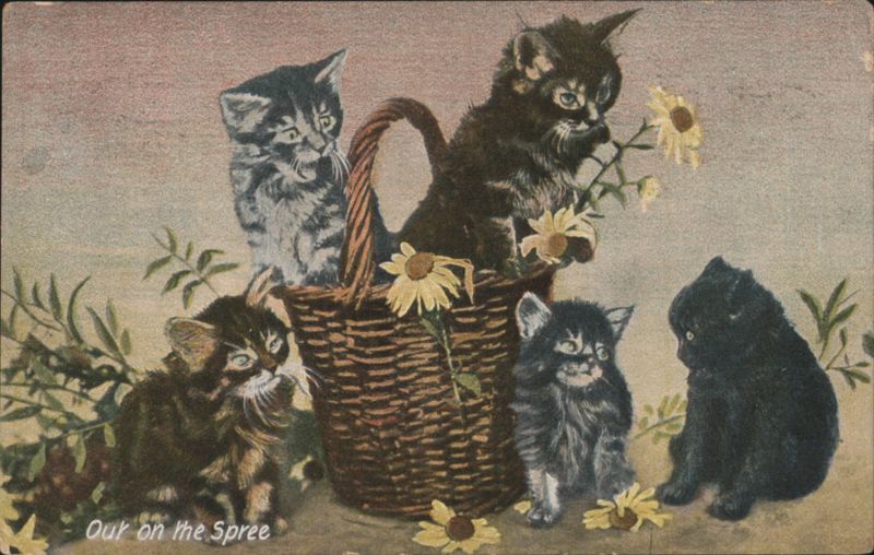 Our on the Spree Kittens with Basket and Flowers Cats