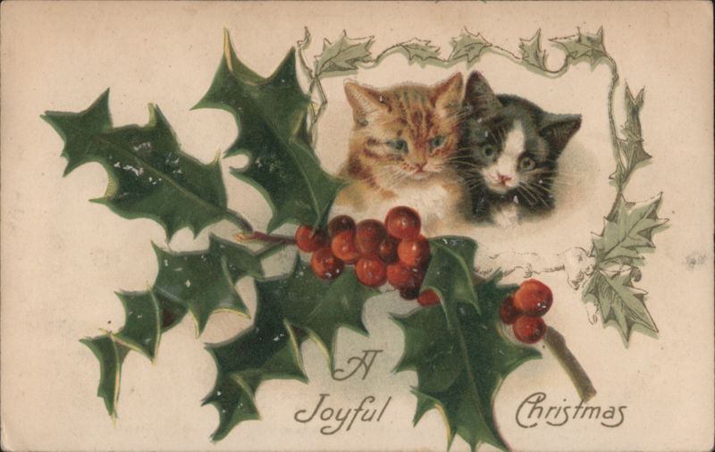A Joyful Christmas Kittens with Holly and Berries With Cats