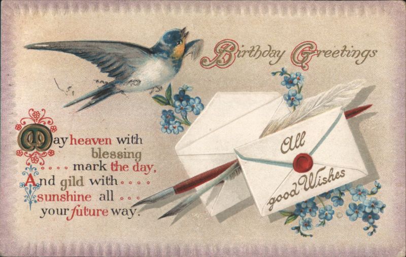 Birthday Greetings with Flying Bird, Envelopes & Forget-Me-Nots