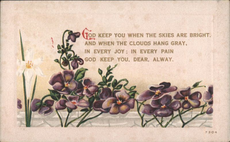 God Keep You Poem with Pansies and Daffodil Flowers, Embossed Greeting