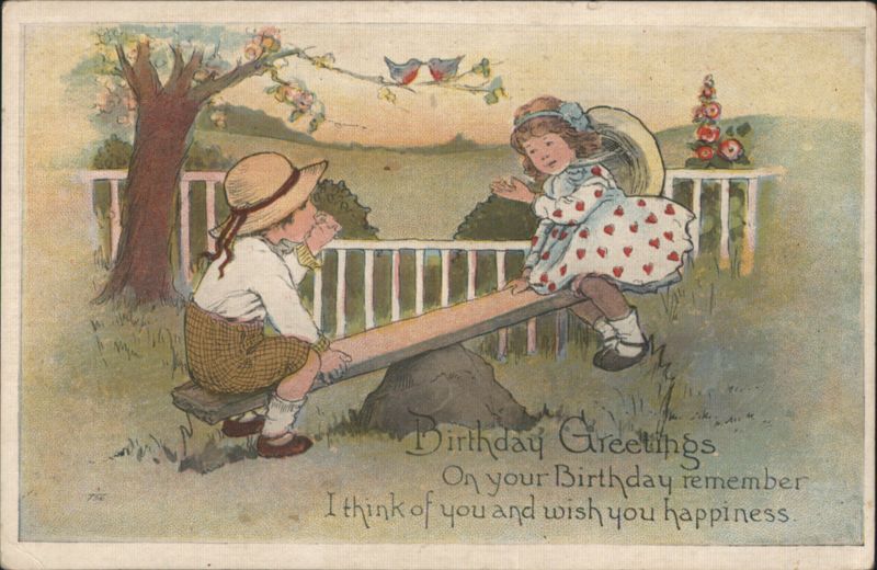 Children on Seesaws with Birthday Greetings