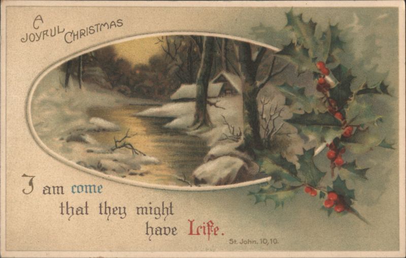 A Joyful Christmas Winter Scene with Holly and Bible Verse