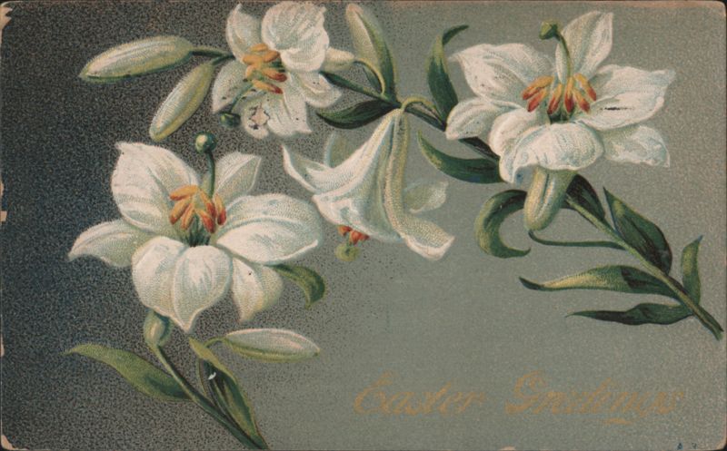 Easter Greetings with White Lilies Flowers