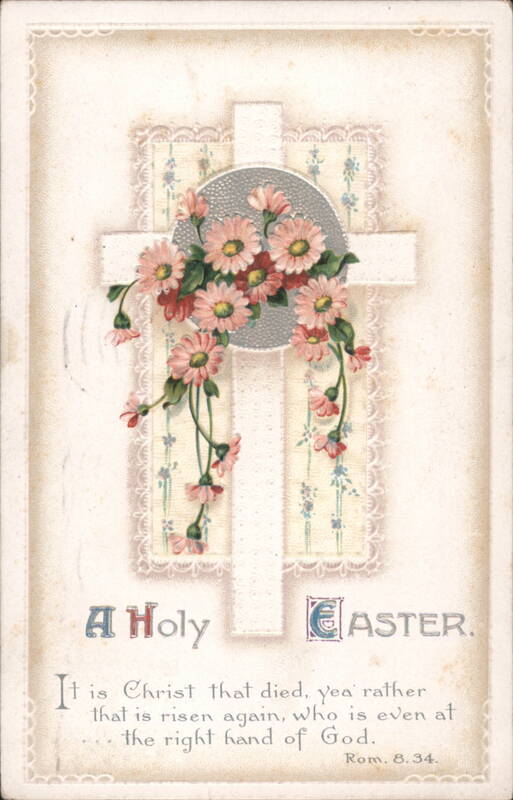 A Holy Easter Cross with Pink Flowers and Bible Verse