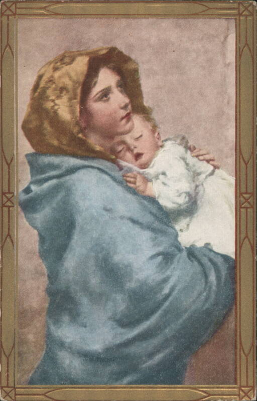 Madonna and Child with Blue Cloak and Gold Hood Religious