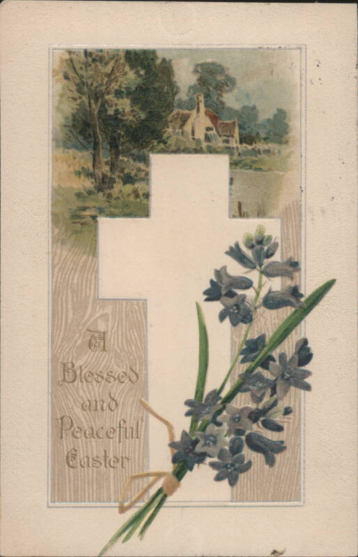 Easter Cross with Blue Flowers, Landscape, A Blessed and Peaceful Easter
