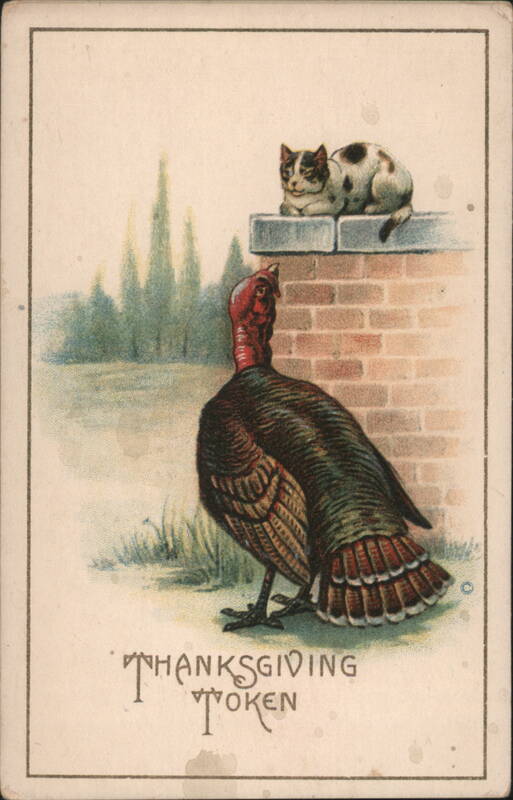 Thanksgiving Token: Turkey and Cats on a Brick Wall