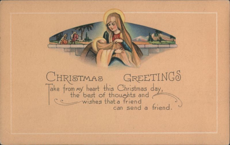 Madonna and Child Christmas Greetings with Nativity Scene