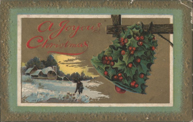 A Joyous Christmas Winter Scene with Holly and Snow-Covered Village