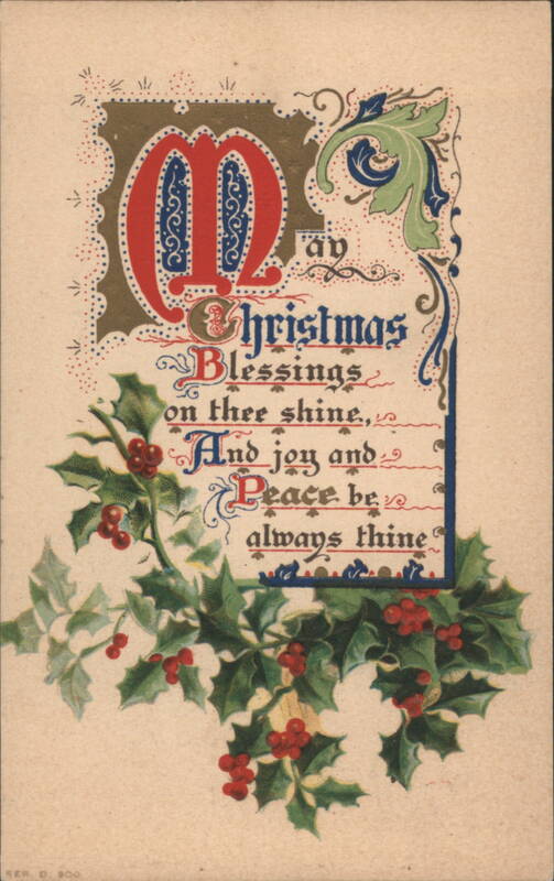 Christmas Blessings Greeting with Holly and Berries