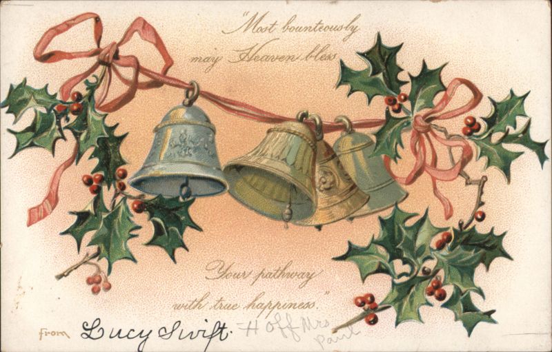 Christmas Bells and Holly with 'Most Bounteously' Verse Holiday Greeting