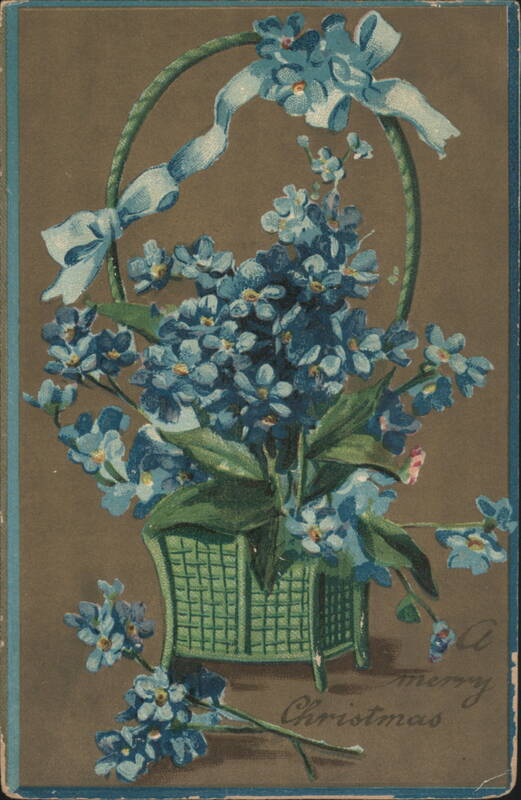 Blue Forget-Me-Nots in Basket with A Merry Christmas Greeting