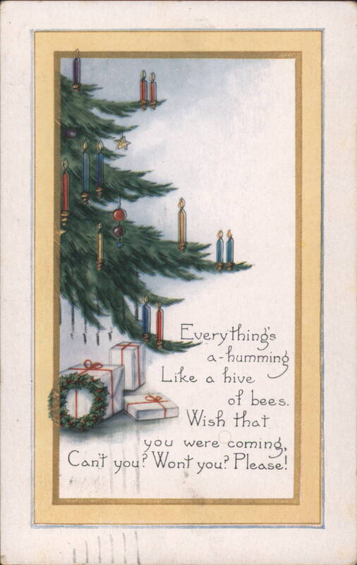 Christmas Tree with Lit Candles & Gifts, Sentimental Greeting