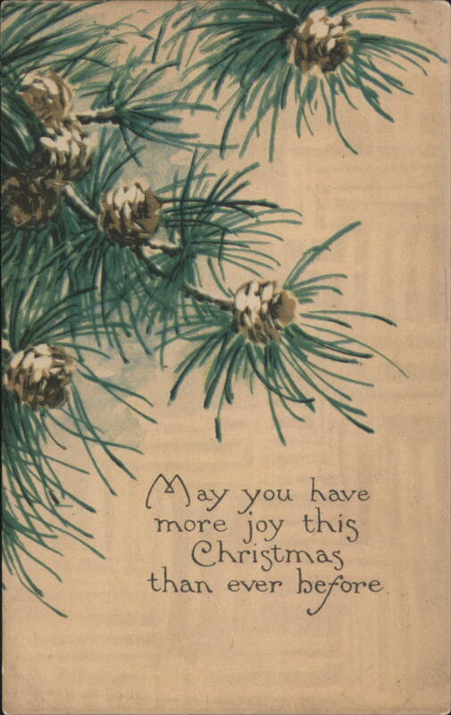 Christmas Greeting with Pine Branches and Pinecones
