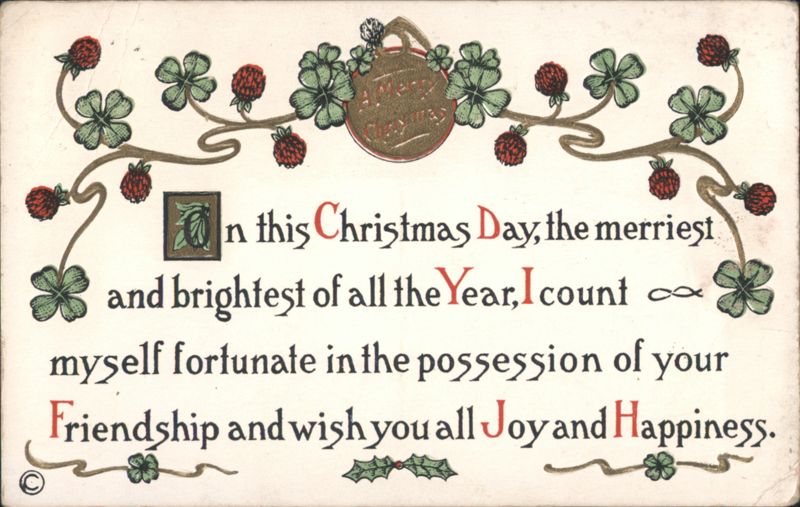 A Merry Christmas Greeting with Clover and Berries