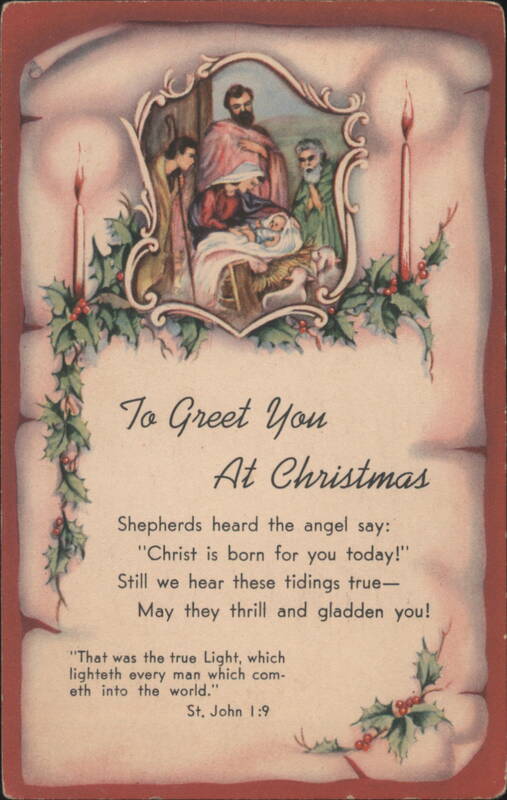 Religious Nativity Scene with Madonna, Child, Shepherds & Angels, Christmas Greeting