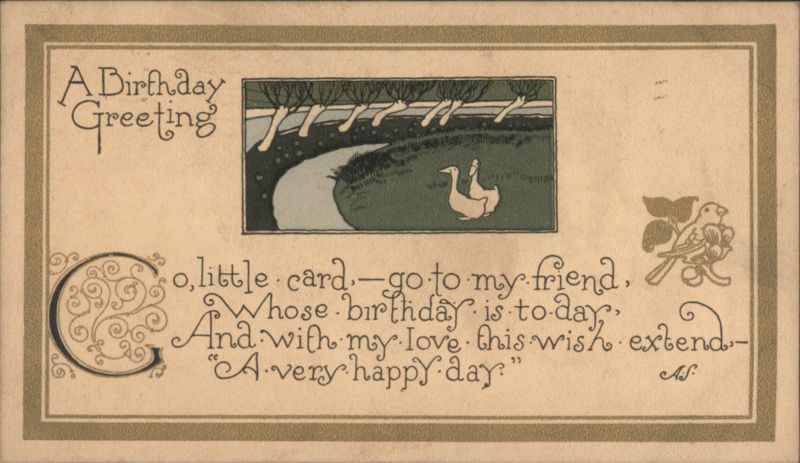 A Birthday Greeting with Ducks, Trees, and Winding Path