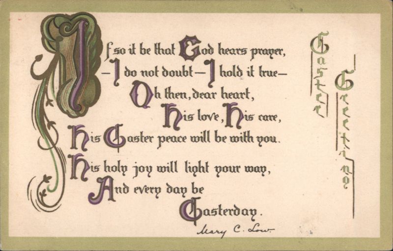 Easter Greeting Poem with Ornate Calligraphy by Mary C. Low