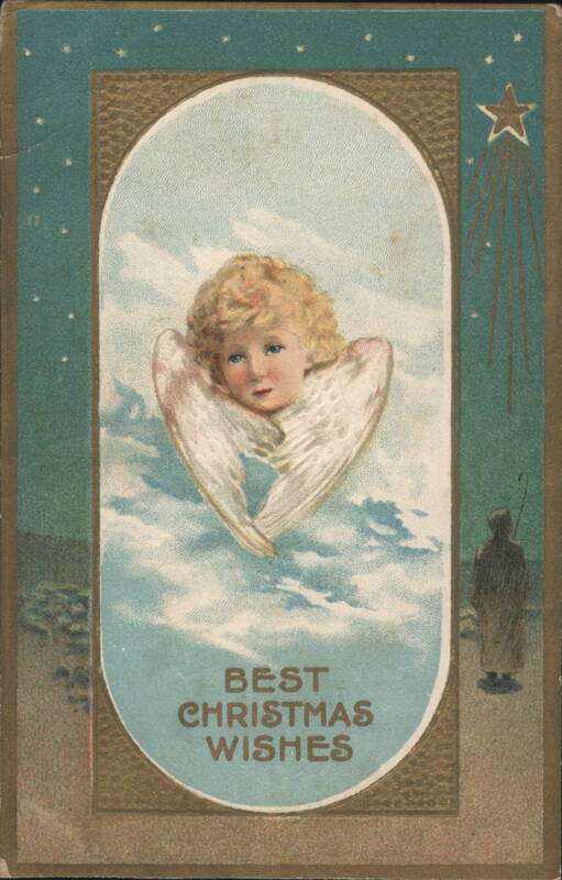 Angel Cherub with Wings, Best Christmas Wishes, Bone Gap IL 1911