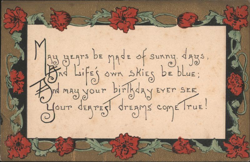 Birthday Greeting Poem with Red Poppies Floral Border