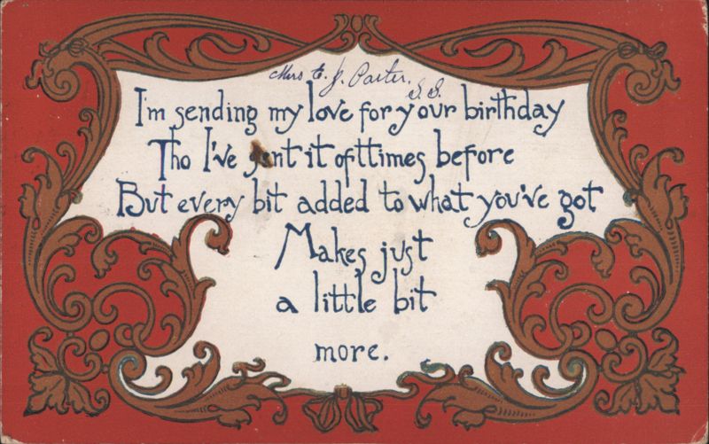 Birthday Greeting Poem with Ornate Red and Brown Border