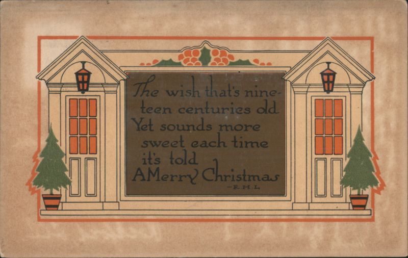 Merry Christmas Greeting with Stylized Houses and Trees
