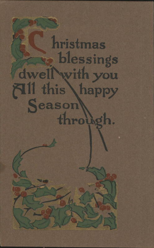 Christmas Blessings with Holly and Berries, Art Nouveau Style