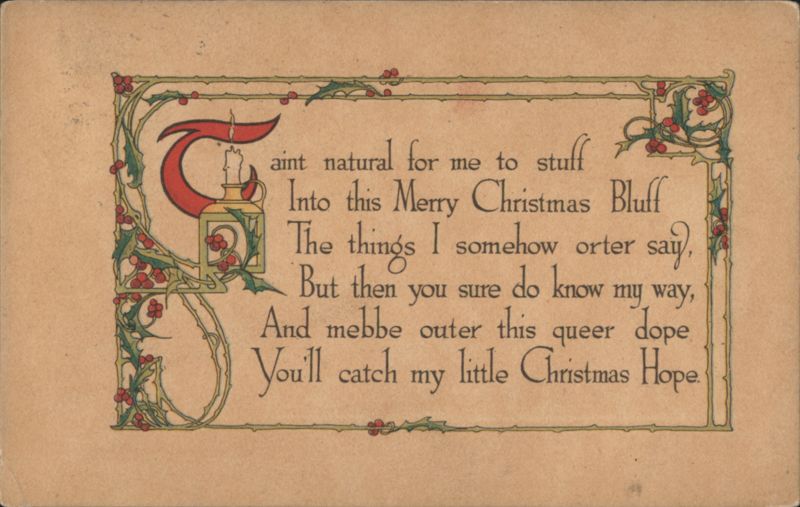 Merry Christmas Bluff Poem with Holly and Berries Decoration