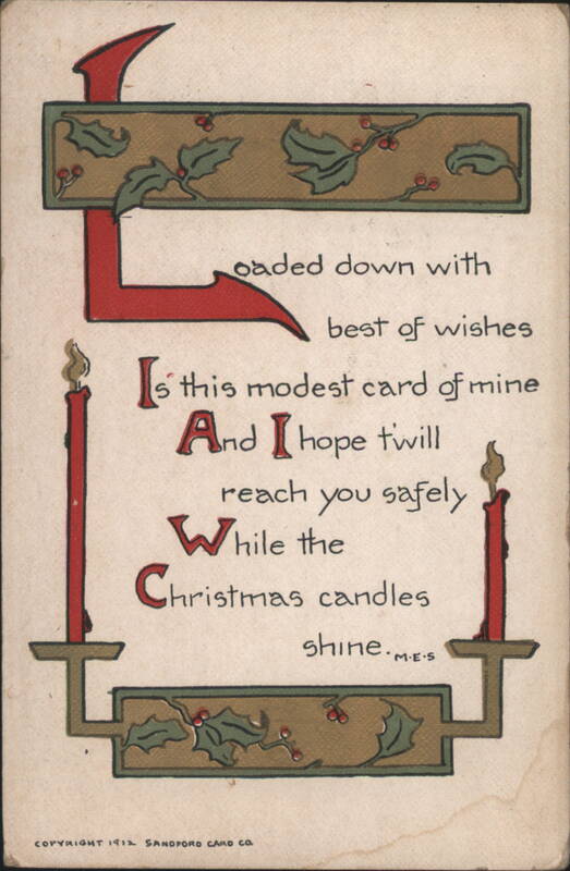 Christmas Greeting with Candles, Holly, and Festive Poem