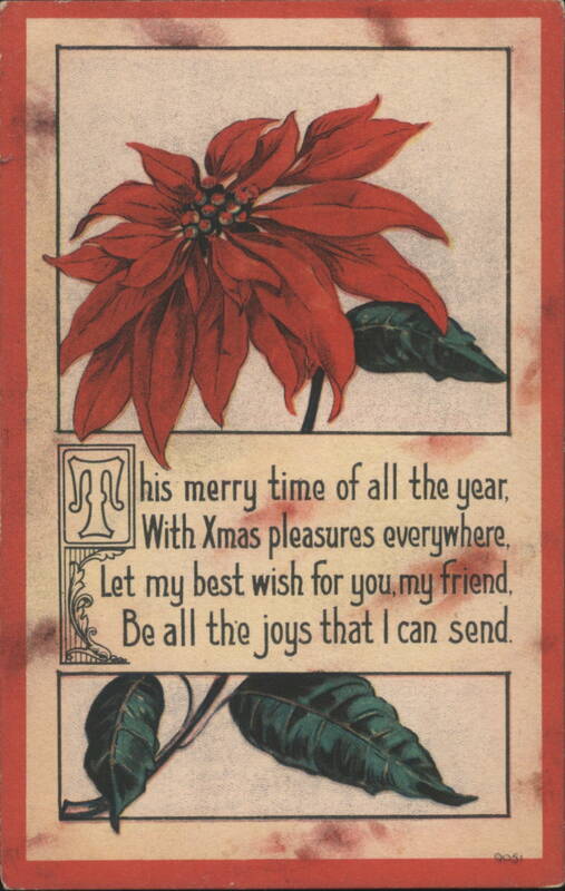 Christmas Poinsettia with Holiday Greeting Verse, 1918