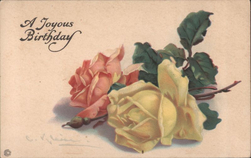 A Joyous Birthday Greeting with Pink and Yellow Roses