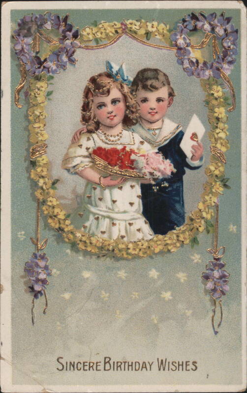 Sincere Birthday Wishes: Two Children with Flowers in Floral Frame