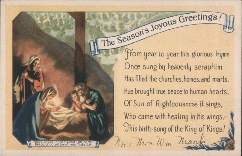 Nativity Scene, The Season's Joyous Greetings, Luke 2:14, Christmas Poem