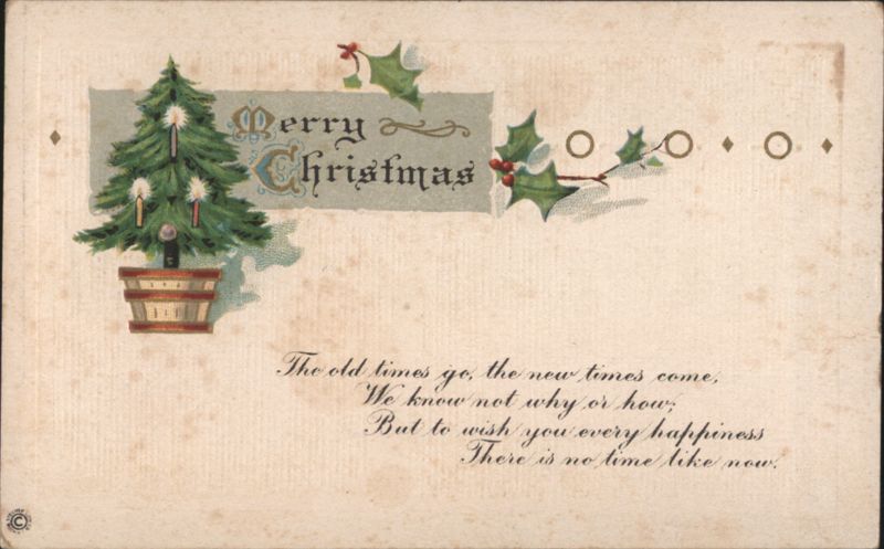Merry Christmas with Candlelit Tree & Holly, Holiday Poem