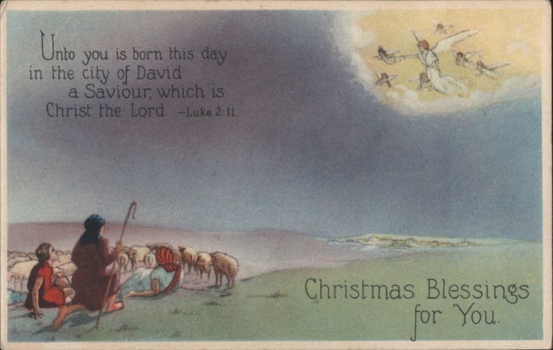 Christmas Nativity Scene with Shepherds and Angels, Luke 2:11 Quote