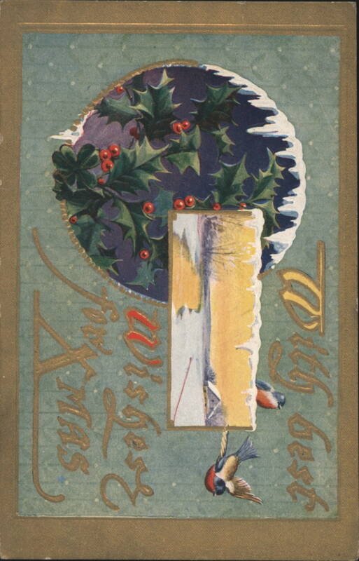Christmas Holly, Berries, Snow & Birds Greeting