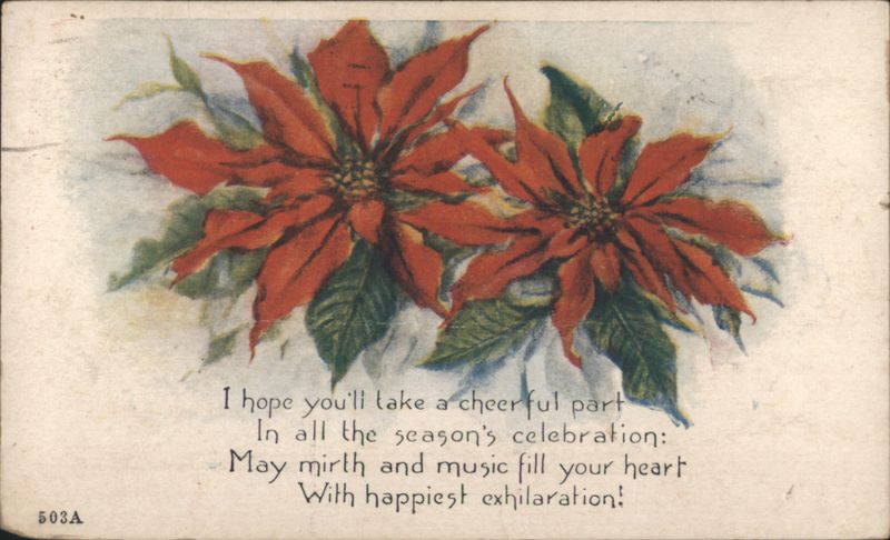 Poinsettias with Festive Holiday Poem, Chenango Forks, NY 1921