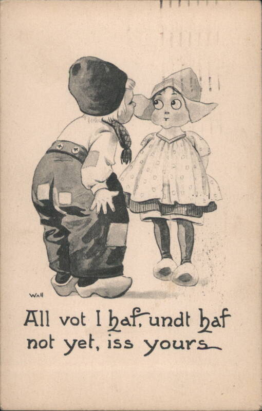 Boy Whispering to Girl, Dutch Children, 'All vot I haf, undt haf not yet, iss yours'