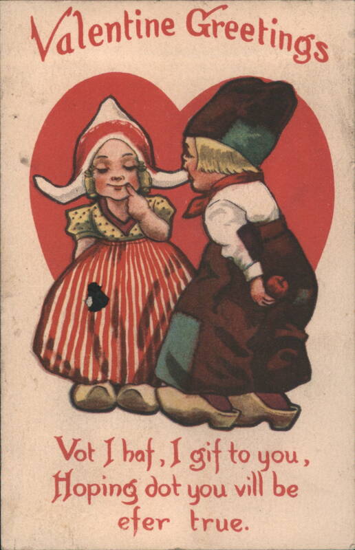 Valentine Greetings Dutch Children in Traditional Costumes Red Heart