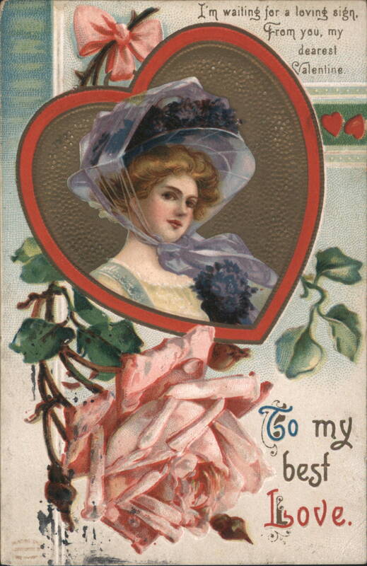 Woman in Heart Frame, 'My Dearest Valentine' Greeting with Roses