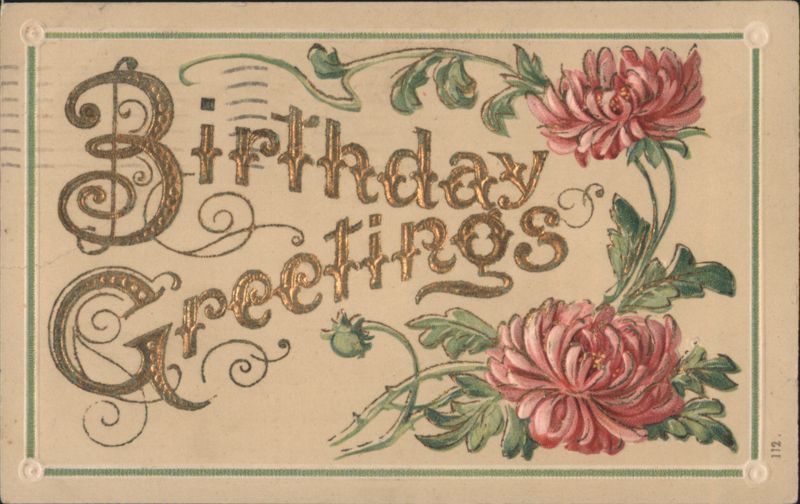 Embossed Birthday Greetings with Pink Chrysanthemums