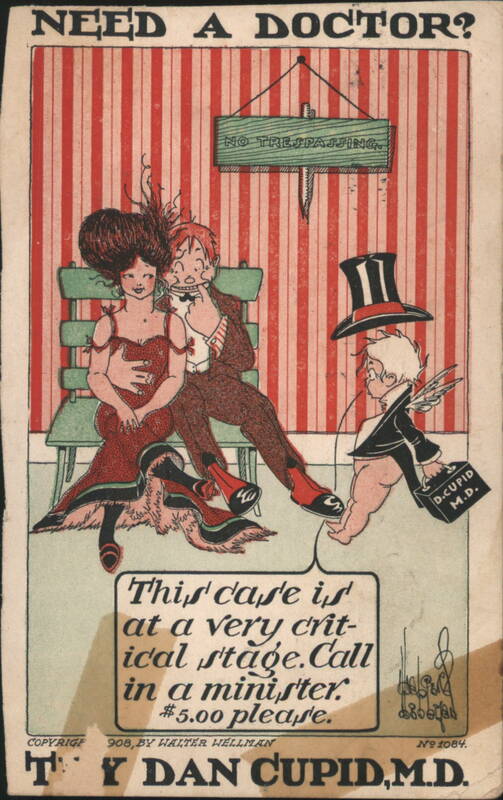 Need a Doctor? Comic Scene: Embracing Couple, Cupid M.D. Runs Away, Call Minister