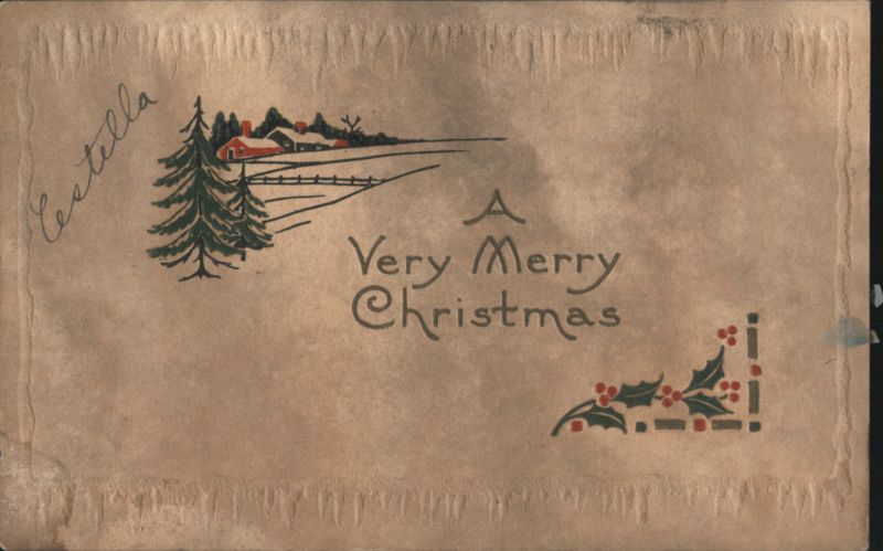 A Very Merry Christmas Greeting with Winter Scene & Holly