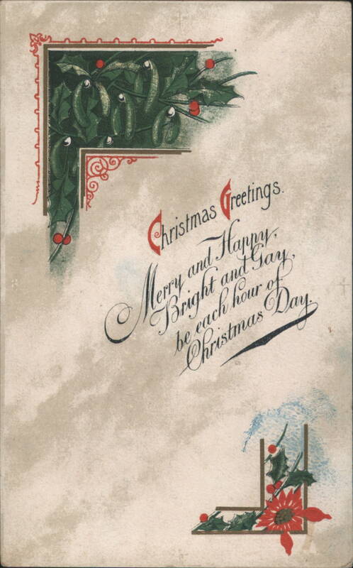Christmas Greetings with Holly and Berries Decorative Borders