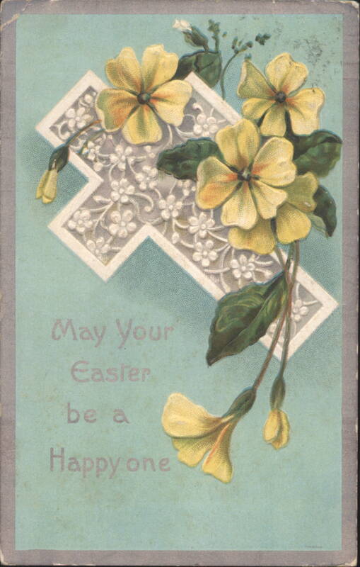 Easter Greeting with Yellow Flowers & Decorative Cross