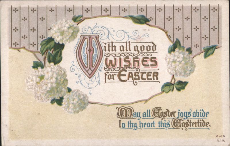 Easter Greeting with White Flowers and Decorative Urn